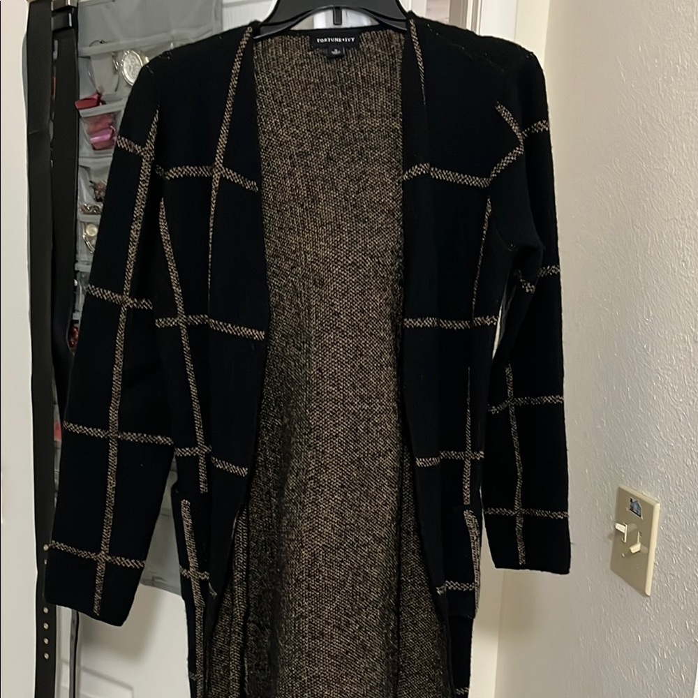 Charter Club Black and Tan Cardigan Sweater